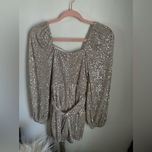 Champagne silver sequin romper SMALL - VICI Collection NWT